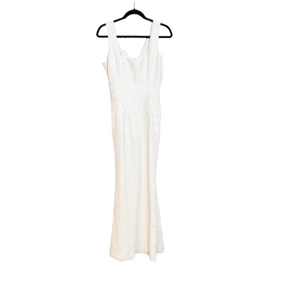 Dress the Population Sleeveless Raven Sequin Gown Dress White Women's Size M NWT - Picture 7 of 11